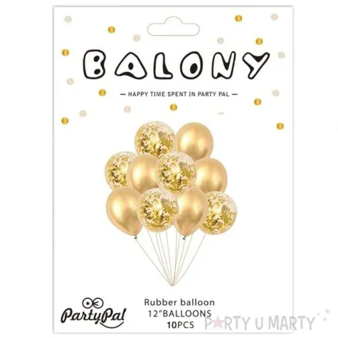 balony metaliczny zestaw z tasma zlote konfetti partypal 12 10 szt