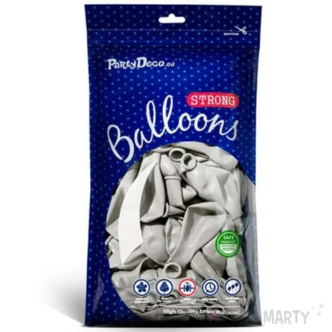 balony metallic srebrny jasny 9 strong 50 szt