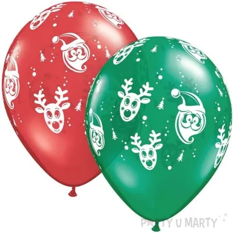 balony mikolaj i rudolf pastel czerwono zielony qualatex 11 25 szt