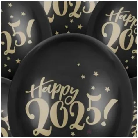 balony nowy rok happy 2025 czarny partydeco 12 6 szt
