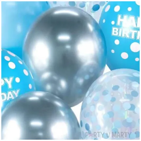 balony pastel metalik crystal mix happy birthday niebieski srebrny godan 12 7 szt