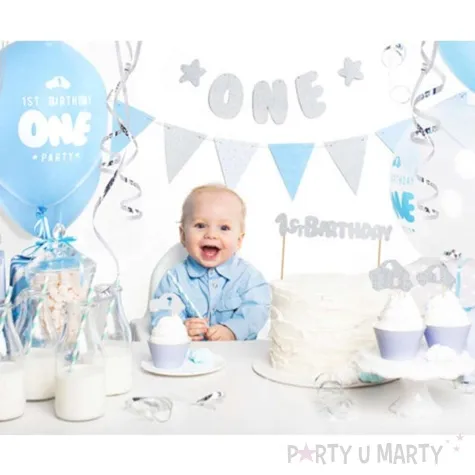 balony roczek 1 urodziny blekit i transp partydeco 12 50szt