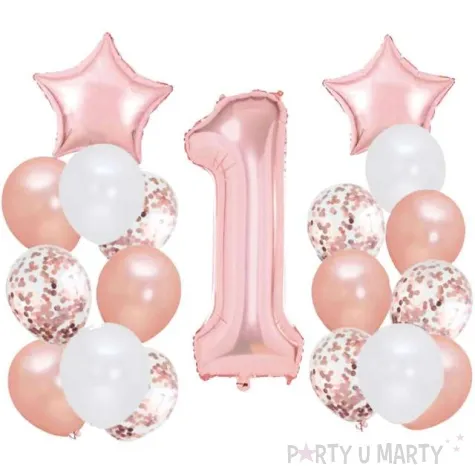 balony roczek 1 urodziny rose gold partypal zestaw