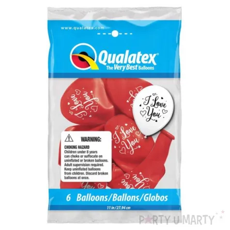 balony serce i love you czerwony pastel qualatex 11 6 szt