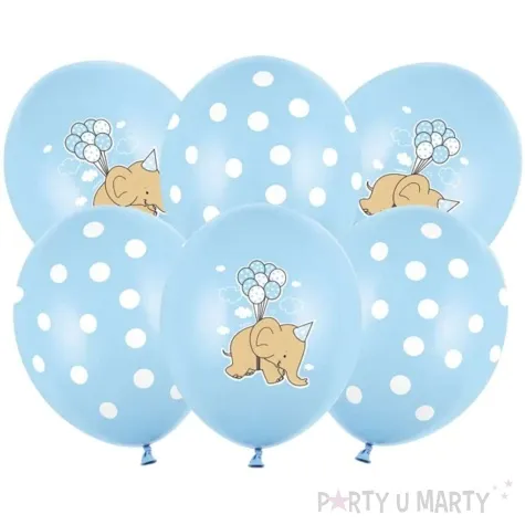 balony slonik z balonami biale kropki blekitny strong balloons 14 6 szt
