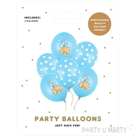 balony slonik z balonami biale kropki blekitny strong balloons 14 6 szt