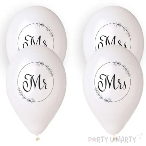 balony slubne mr mrs w koleczku biale gemar 13 4 szt