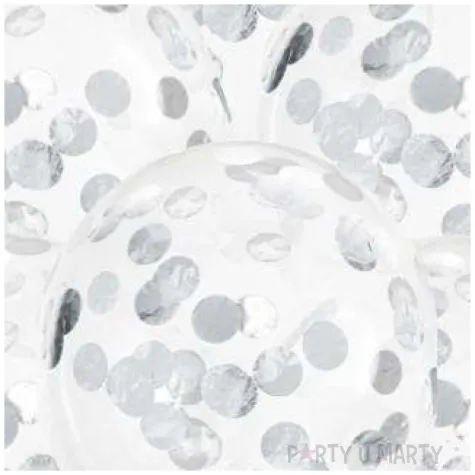 balony srebrne konfetti transparentne partydeco 12 6 szt