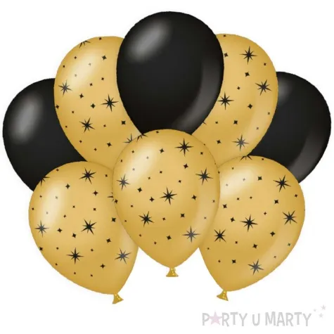 balony stars gwiazdki classy party czarno zlote metalic 12 pd party 8 szt