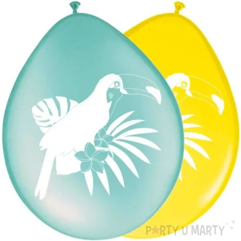 balony tukan na lisciu palmy zolto turkusowe 12 8 szt
