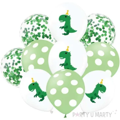 balony urodzinowe dinozaury bialo zielone partypal 12 10 szt