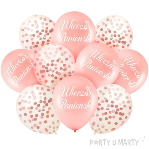 balony wieczor panienski konfetti rozowe zloto partypal 12 10 szt