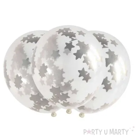 balony z konfetti classic srebrne gwiazdki folat 12 3 szt