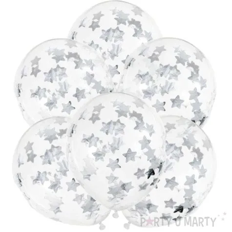 balony z konfetti gwiazdki srebrne partydeco 11 6 szt