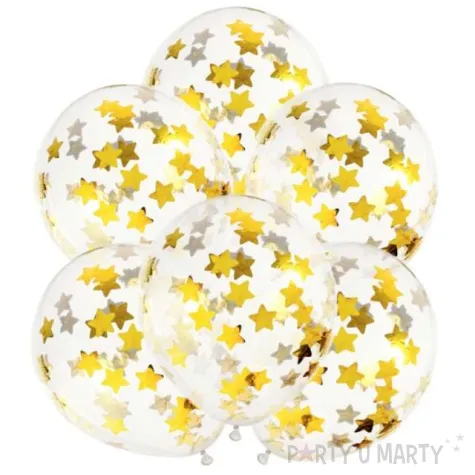 balony z konfetti gwiazdki zlote partydeco 11 6 szt