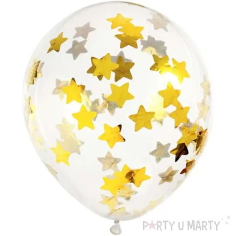 balony z konfetti gwiazdki zlote partydeco 11 6 szt
