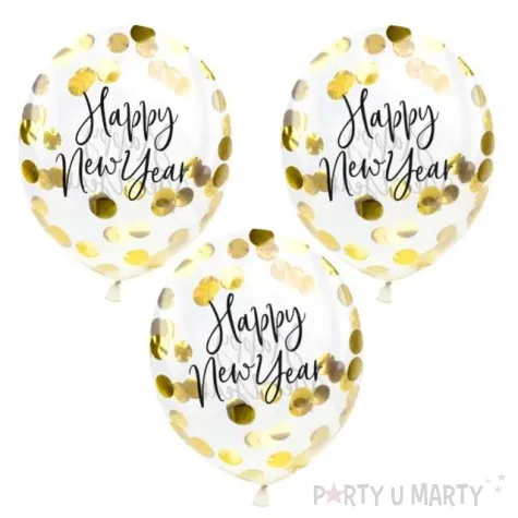 balony z konfetti happy new year zlote partydeco 11 3 szt