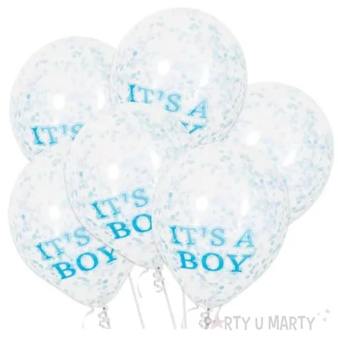 balony z konfetti its a boy niebieskie unique 12 6 szt