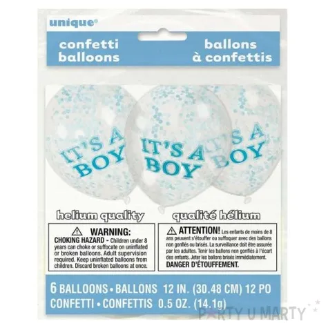 balony z konfetti its a boy niebieskie unique 12 6 szt