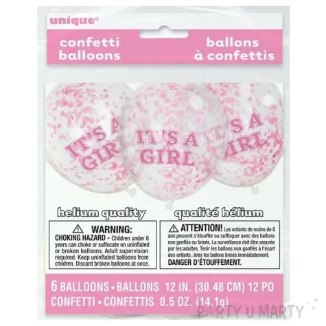 balony z konfetti its a girl rozowe unique 12 6 szt