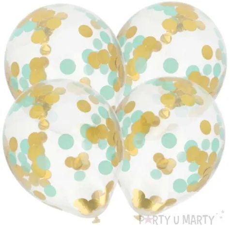 balony z konfetti lateks zloto mietowe folat 12 4 szt