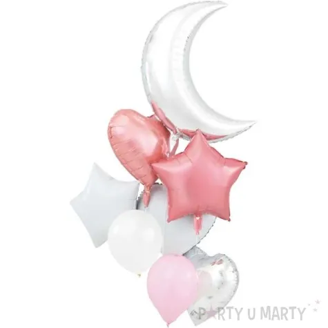 balony zestaw imprezowy bialo srebrno rozowy partypal