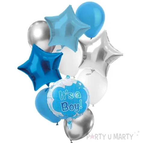 balony zestaw imprezowy its a boy bialo srebrno niebieski folat 10 szt