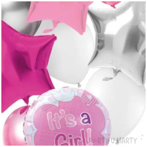 balony zestaw imprezowy its a girl bialo srebrno rozowy folat 10 szt