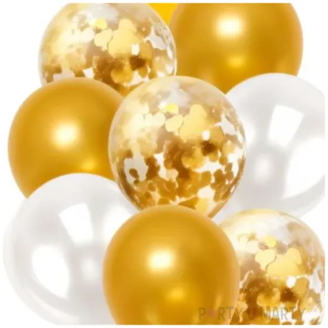 balony zestaw imprezowy konfetti i serce zloty 7 7 zestaw 10 elementow