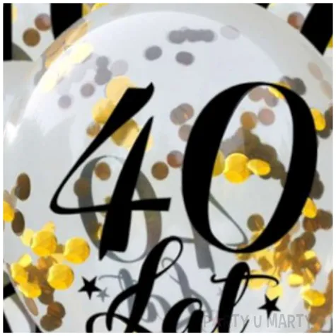 balony zlote konfetti 40 lat transparentne dekoracje polska 12 5 szt
