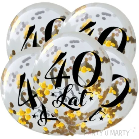 balony zlote konfetti 40 lat transparentne dekoracje polska 12 5 szt