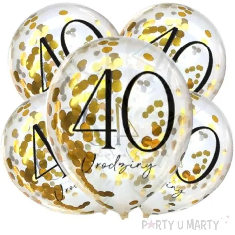 balony zlote konfetti 40 urodziny dekoracje polska 12 5 szt