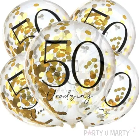 balony zlote konfetti 50 urodziny dekoracje polska 12 5 szt