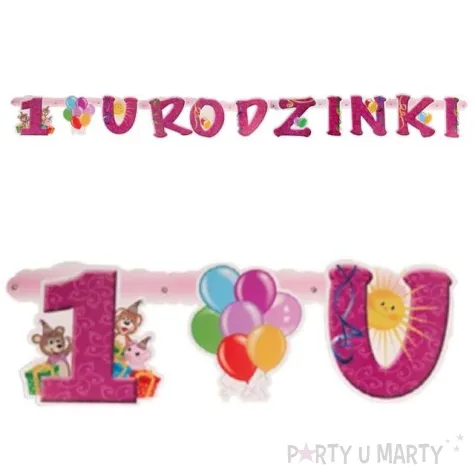baner 1 urodzinki dla dziewczynki rozowy czakos 160 cm