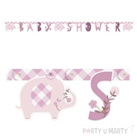 baner baby shower sloniki i kwiatki rozowy unique 160 cm