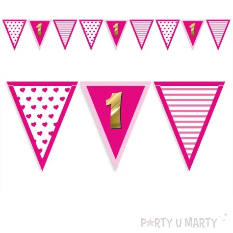 baner flagi 1 urodziny dziewczynka rozowy 3 6 m