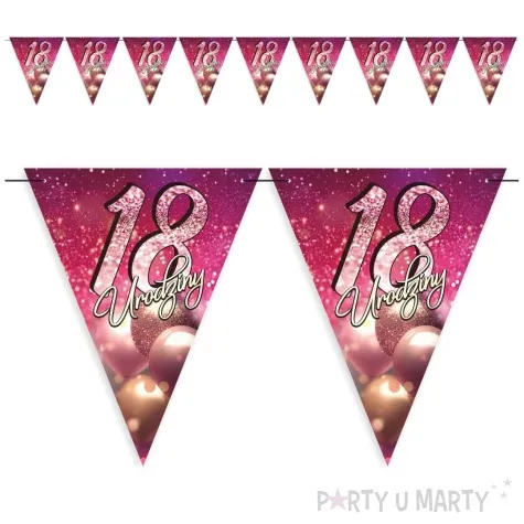 baner flagi 18 urodziny brokatowy styl rozowy 3 6 m