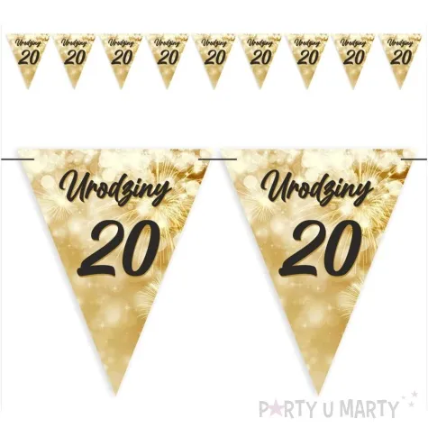 baner flagi 20 urodziny fajerwerki zloto kremowe 3 6 m