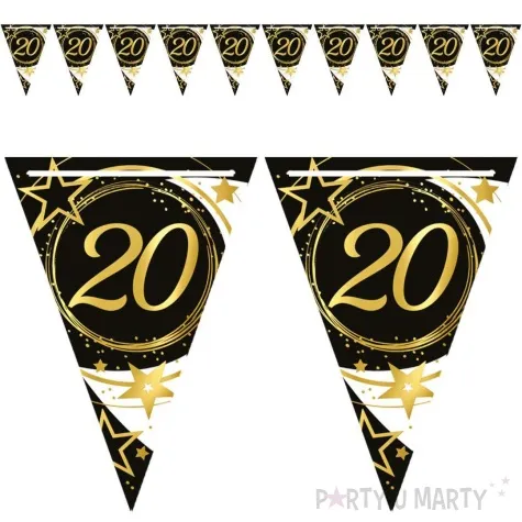 baner flagi 20 urodziny gwiazdy czarno zloty guirca 3 m