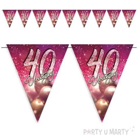 baner flagi 40 urodziny brokatowy styl rozowy 3 6 m