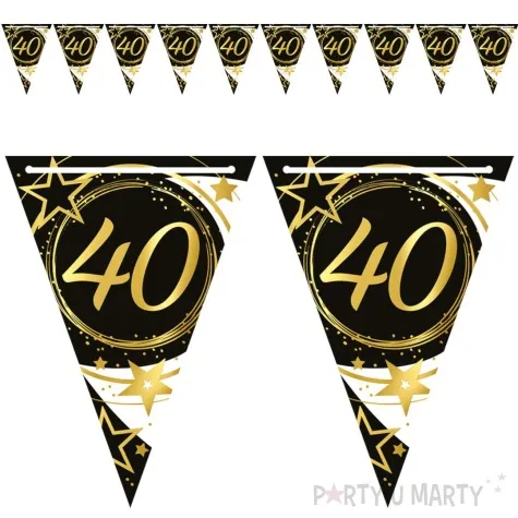 baner flagi 40 urodziny gwiazdy czarno zloty guirca 3 m