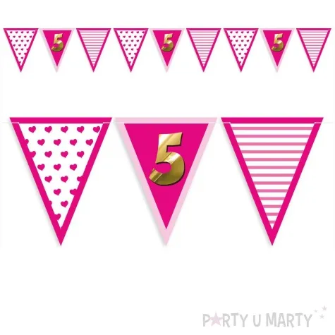 baner flagi 5 urodziny dziewczynka rozowy 3 6 m