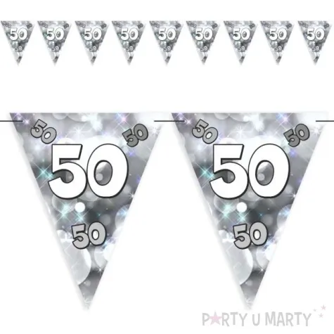 baner flagi 50 urodziny blyski szaro srebrne 3 6 m