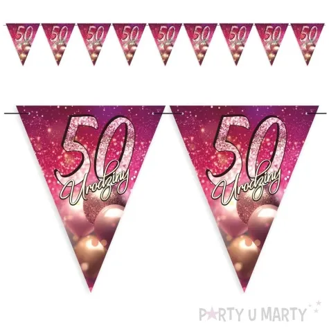 baner flagi 50 urodziny brokatowy styl rozowy 3 6 m