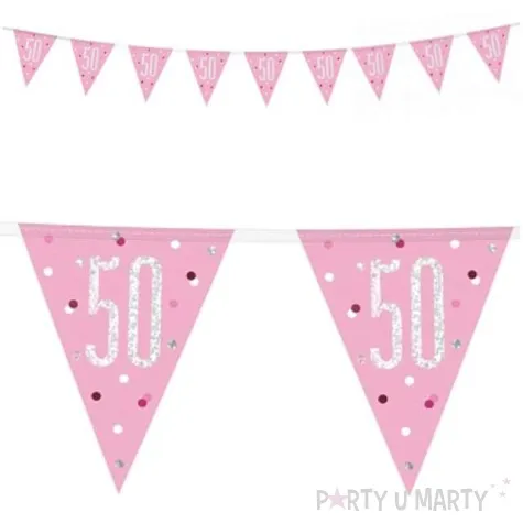 baner flagi 50 urodziny glitz holo rozowy unique 274 cm
