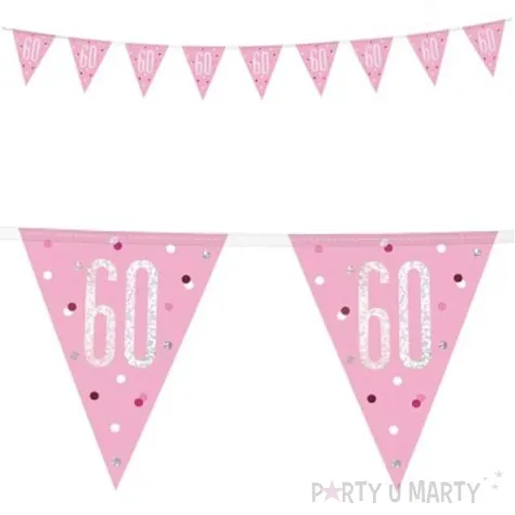 baner flagi 60 urodziny glitz holo rozowy unique 274 cm