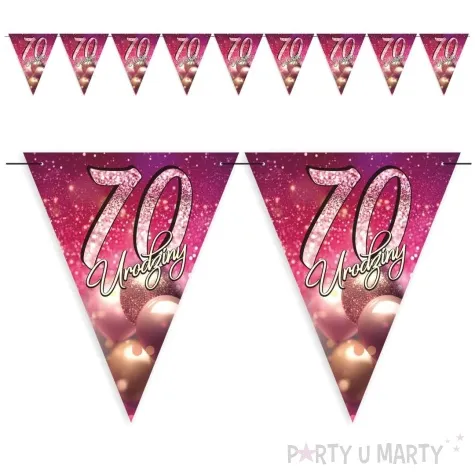 baner flagi 70 urodziny brokatowy styl rozowy 3 6 m