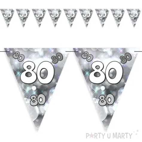 baner flagi 80 urodziny blyski szaro srebrne 3 6 m