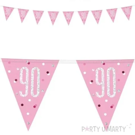 baner flagi 90 urodziny glitz holo rozowy unique 274 cm