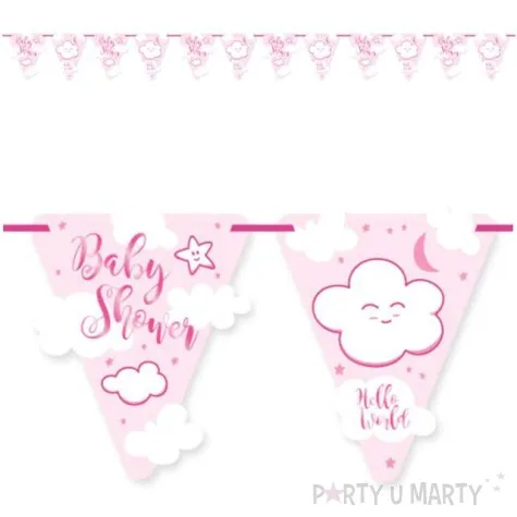 baner flagi baby shower hello world chmurki rozowy jasny folat 600 cm